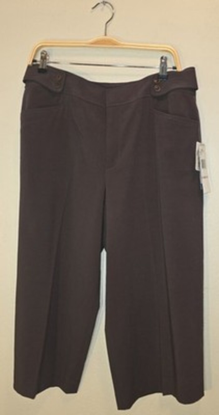 Nine West Women's Brown Culottes Wide-Leg Mid-Rise Stretch Twill Pants size 12